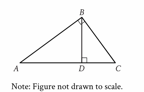 Triangle ABC with BD perpendicular to AC at D, not drawn to scale