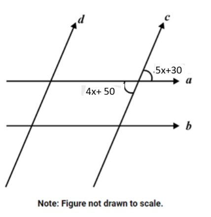 Two pairs of parallel lines with angles 5x + 30 and 4x + 50, not drawn to scale