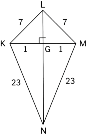 Kite KLMN with sides 7, 7, 23, 23
